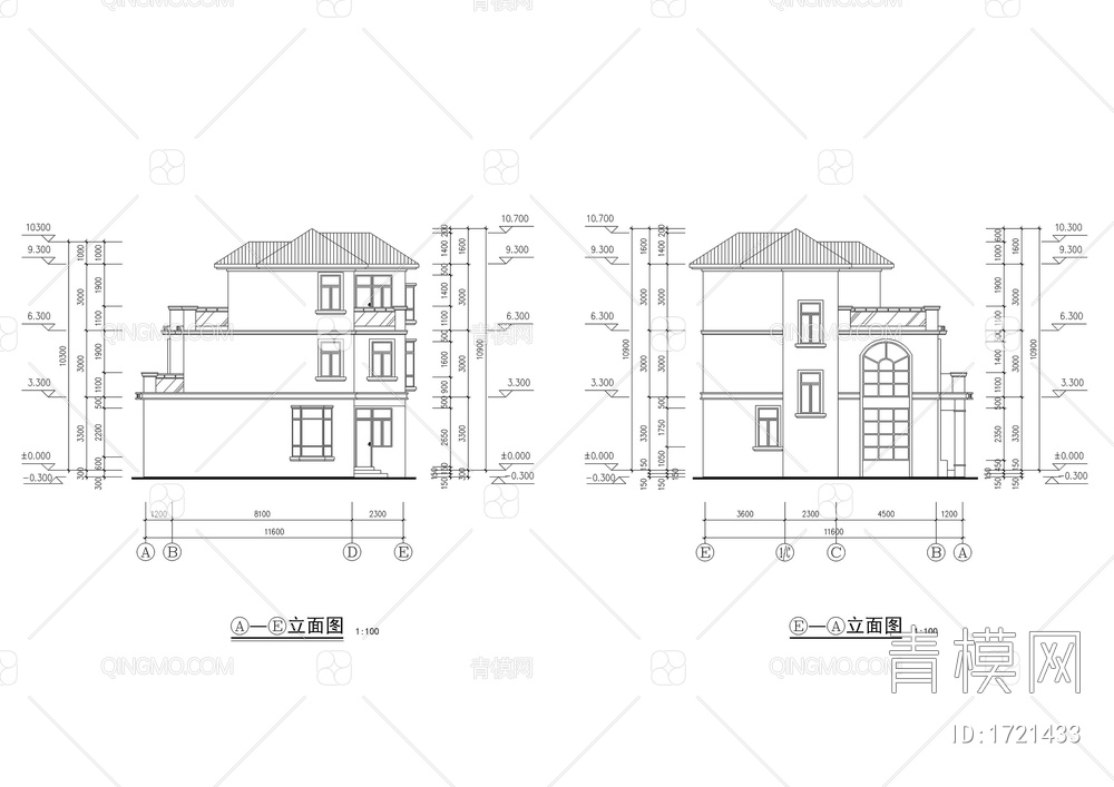 别墅全套建施图CAD图【ID:1721433】