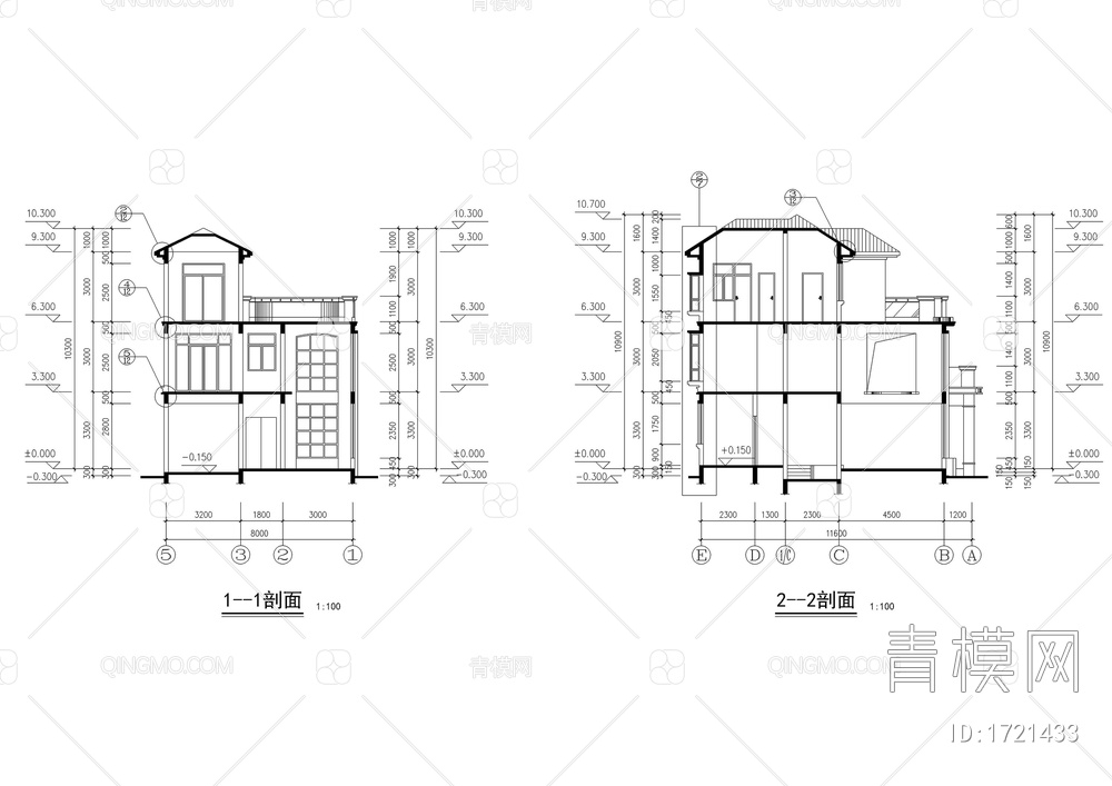 别墅全套建施图CAD图【ID:1721433】