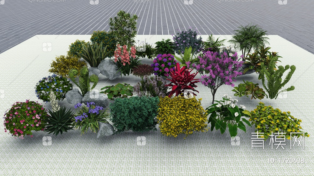 景观植物组合 花镜植物组团 植物搭配 球形灌木 绿化带SU模型下载【ID:1720638】