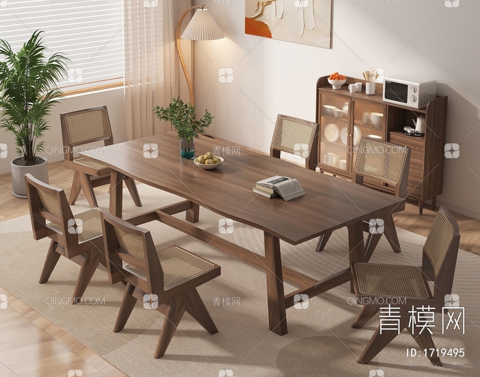 胡桃木餐桌椅3D模型下载【ID:1719495】