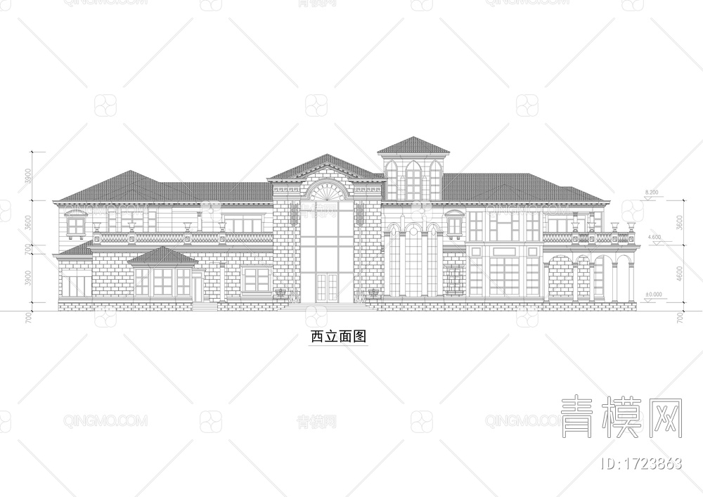 二千平豪宅城堡式别墅建筑图【ID:1723863】