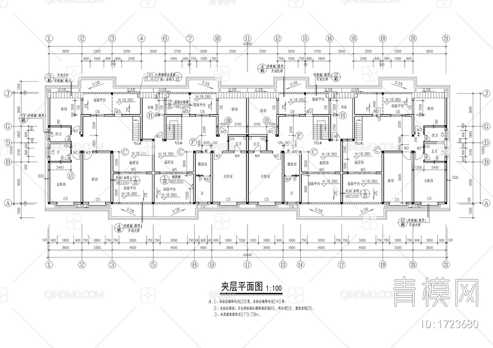 坡屋顶大户型多层住宅建筑图【ID:1723680】