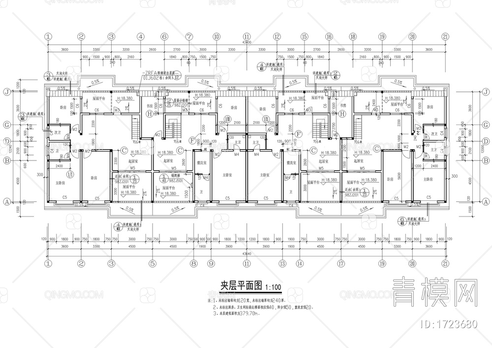 坡屋顶大户型多层住宅建筑图【ID:1723680】