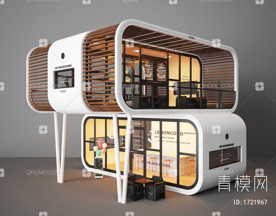 民宿 酒店 咖啡厅 奶茶店 活动板房3D模型下载【ID:1721967】