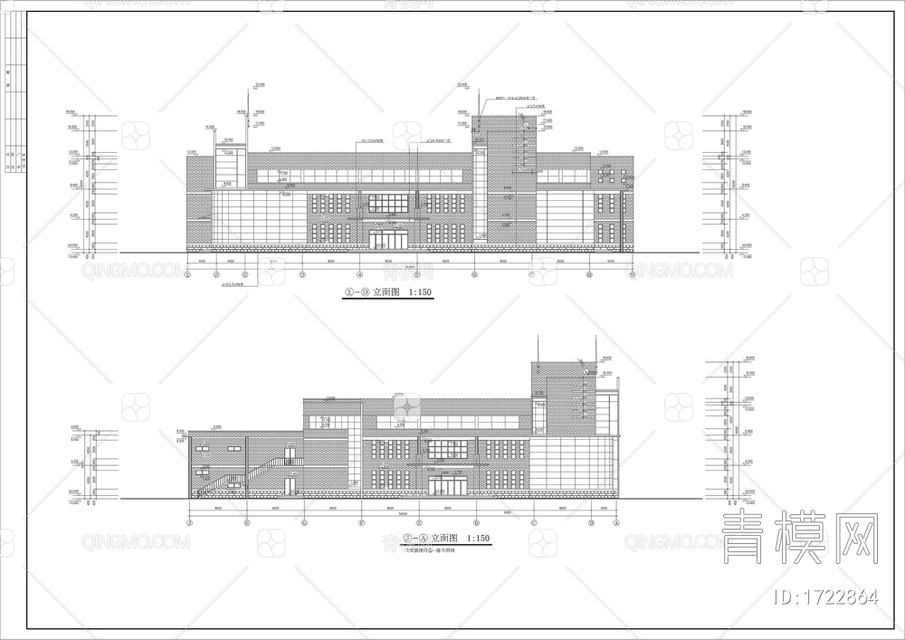 大学学校食堂全套建筑图含效果图【ID:1722864】