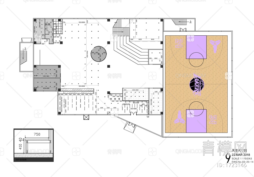 篮球机构办公空间室内施工图 办公室【ID:1723146】
