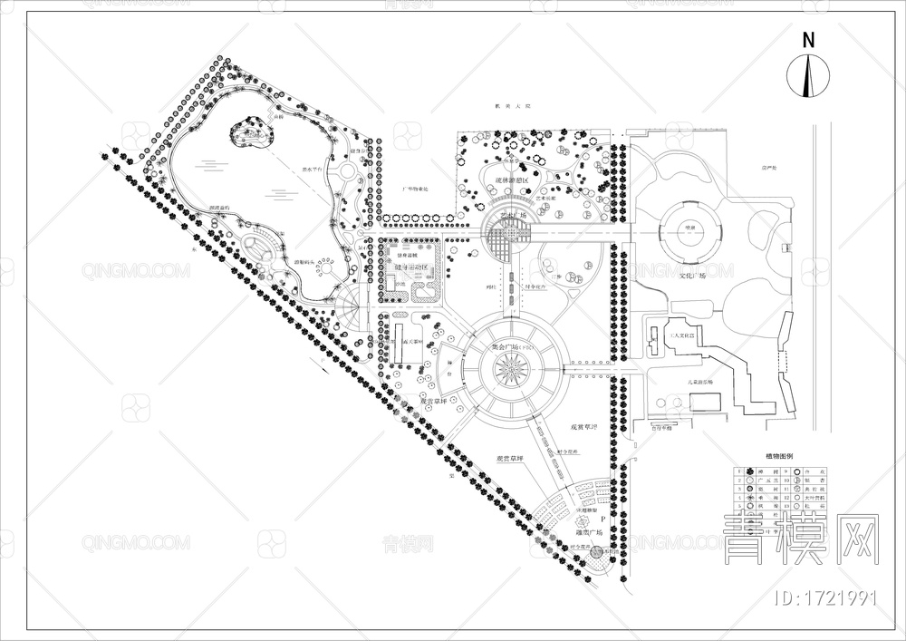 三角地块城市广场总图植物图【ID:1721991】