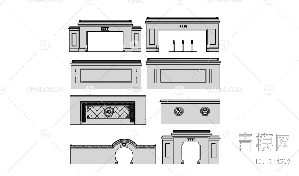 景墙 围墙3D模型下载【ID:1714509】