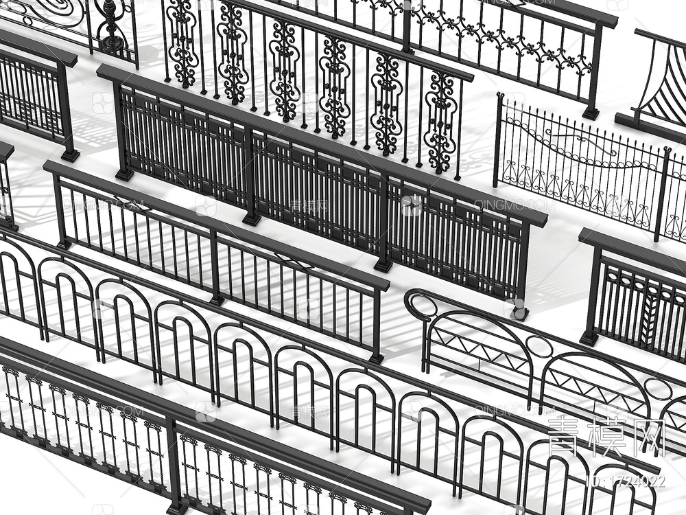 栏杆 护栏 围栏 防护栏 铁艺栏杆 阳台护栏3D模型下载【ID:1724022】