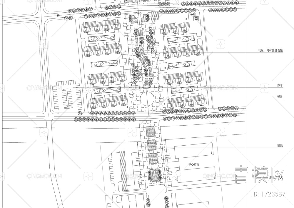 县城步行街街景详细规划图【ID:1723587】
