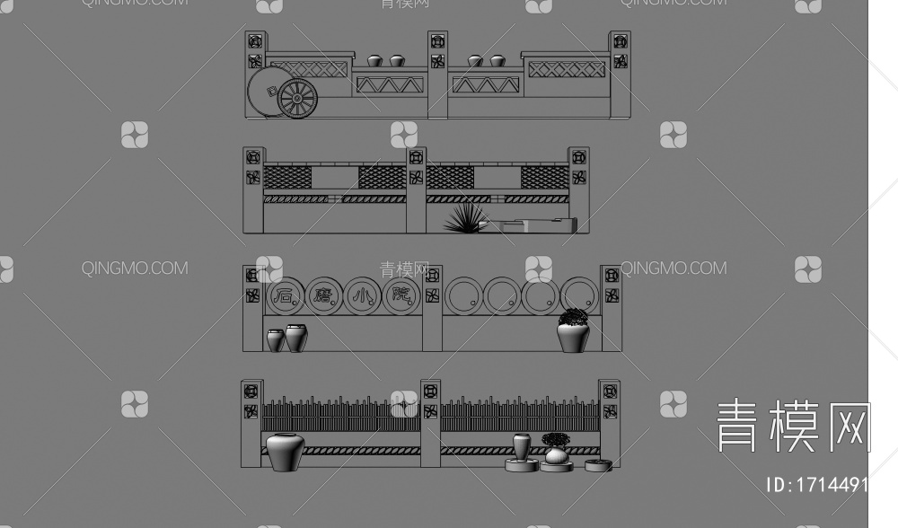 景墙 围墙3D模型下载【ID:1714491】