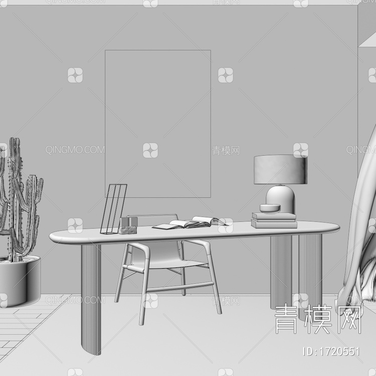 书桌椅，原木，拼色3D模型下载【ID:1720551】