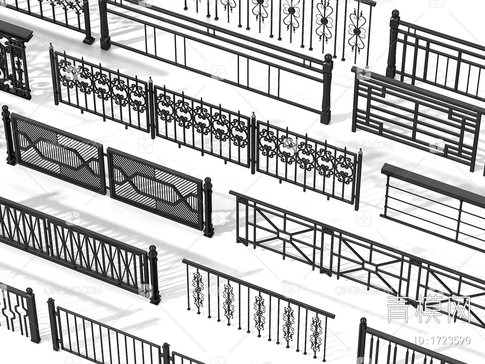栏杆 护栏 围栏 防护栏 铁艺栏杆 阳台护栏3D模型下载【ID:1723590】