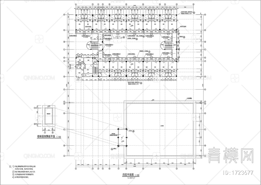 多层宿舍楼食堂建筑图【ID:1723677】