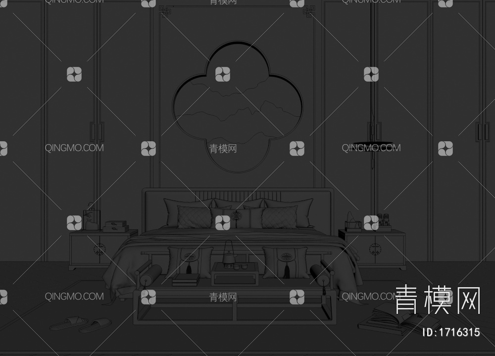 双人床3D模型下载【ID:1716315】