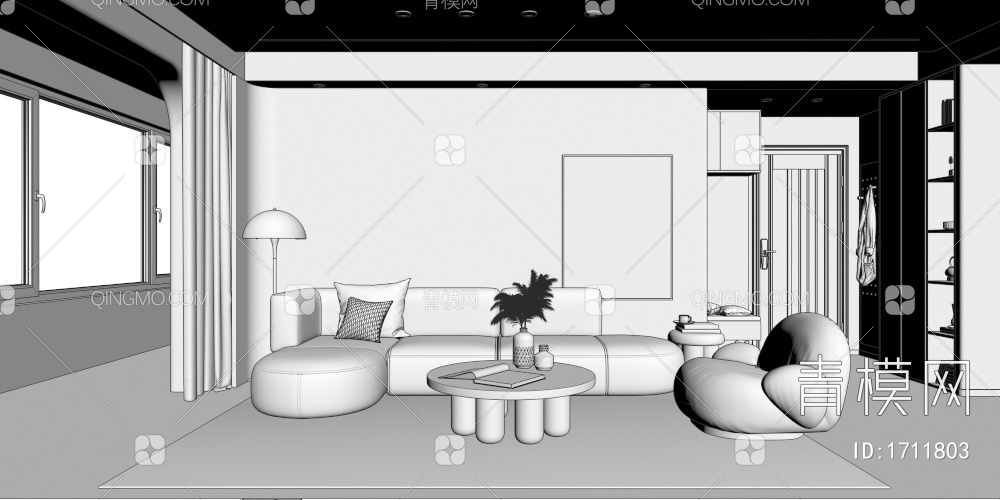 客餐厅 厨房 卧室3D模型下载【ID:1711803】