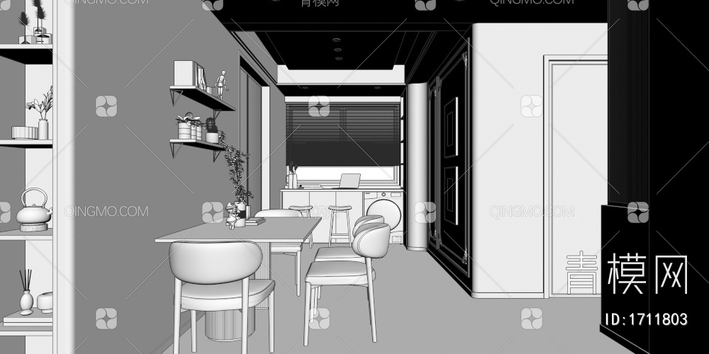 客餐厅 厨房 卧室3D模型下载【ID:1711803】