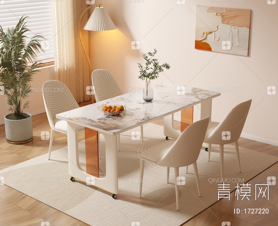 奶油风餐桌椅组合3D模型下载【ID:1727220】