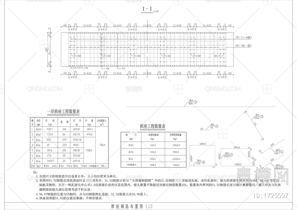 拱桥基座钢筋结构图【ID:1725507】