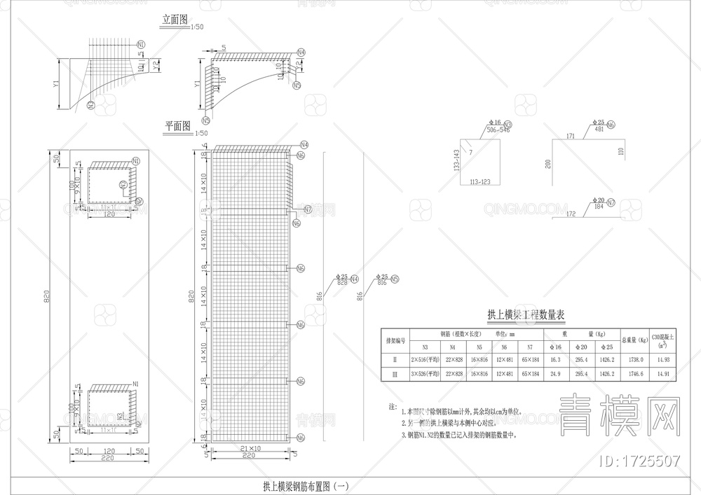 拱桥基座钢筋结构图【ID:1725507】