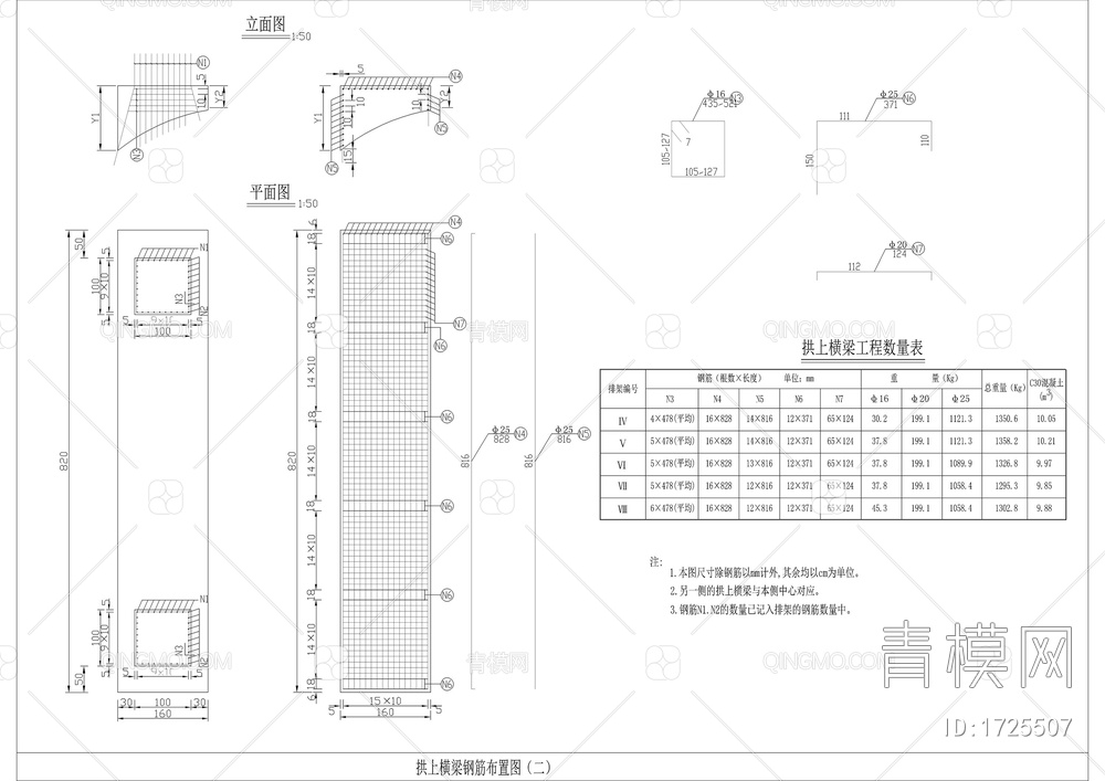 拱桥基座钢筋结构图【ID:1725507】