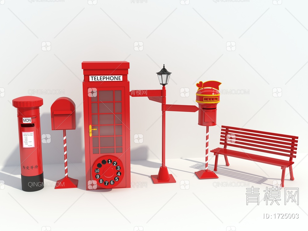 网红信报箱、电话亭、邮箱3D模型下载【ID:1725003】