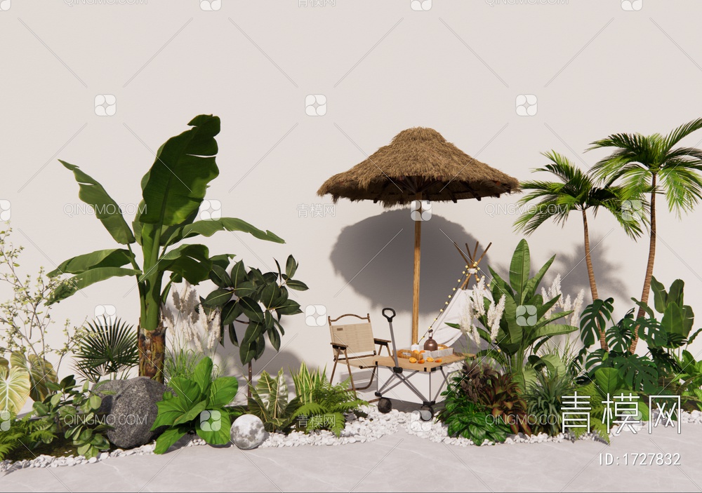 露营桌椅 植物造景组合  收纳箱SU模型下载【ID:1727832】