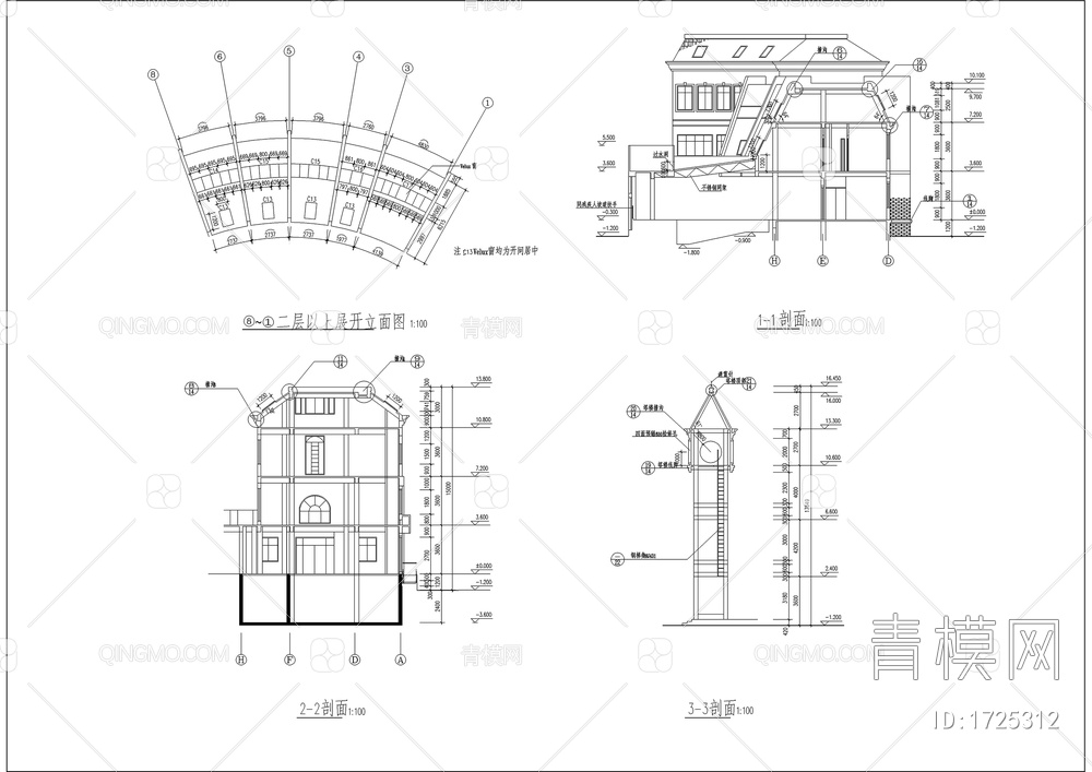 高档会所全套cad建筑设计施工图【ID:1725312】