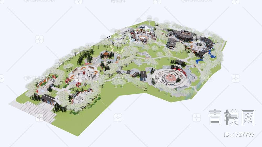 休闲公园景观设计SU模型下载【ID:1727799】