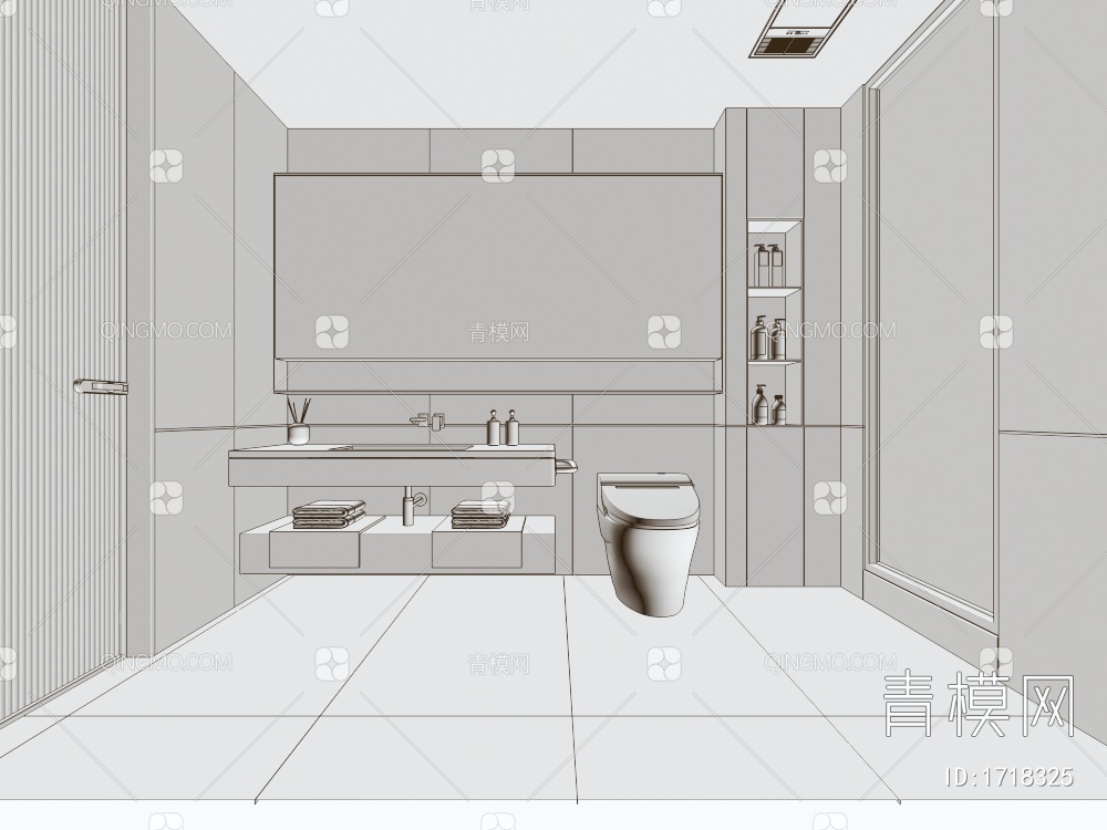 卫生间，极简卫生间，卫浴用品3D模型下载【ID:1718325】