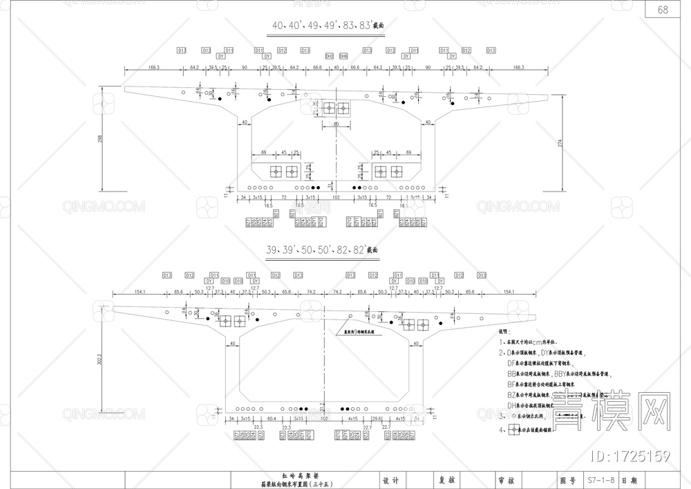 高架桥箱梁纵向钢束布置图【ID:1725159】