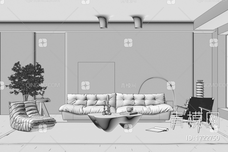 客厅 沙发 椅 懒人沙发 落地灯 摆件3D模型下载【ID:1722750】