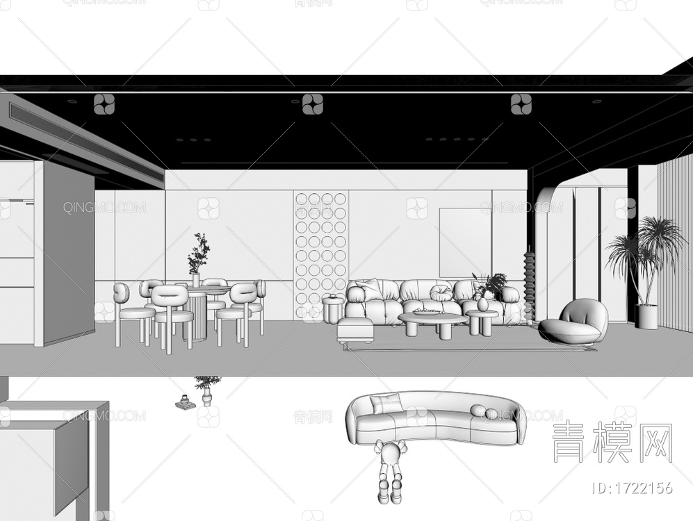 客餐厅 厨房3D模型下载【ID:1722156】