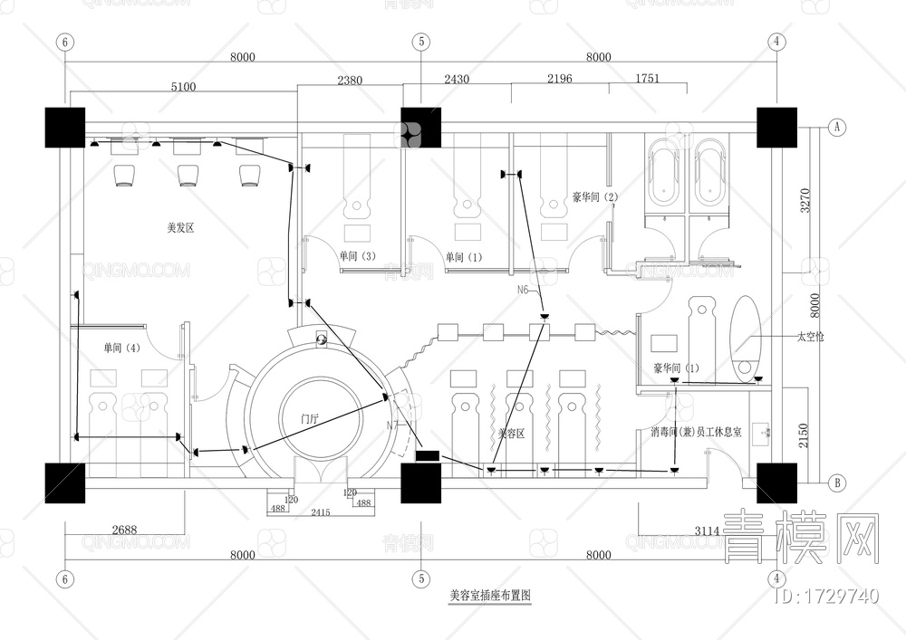 美容院装修施工图【ID:1729740】