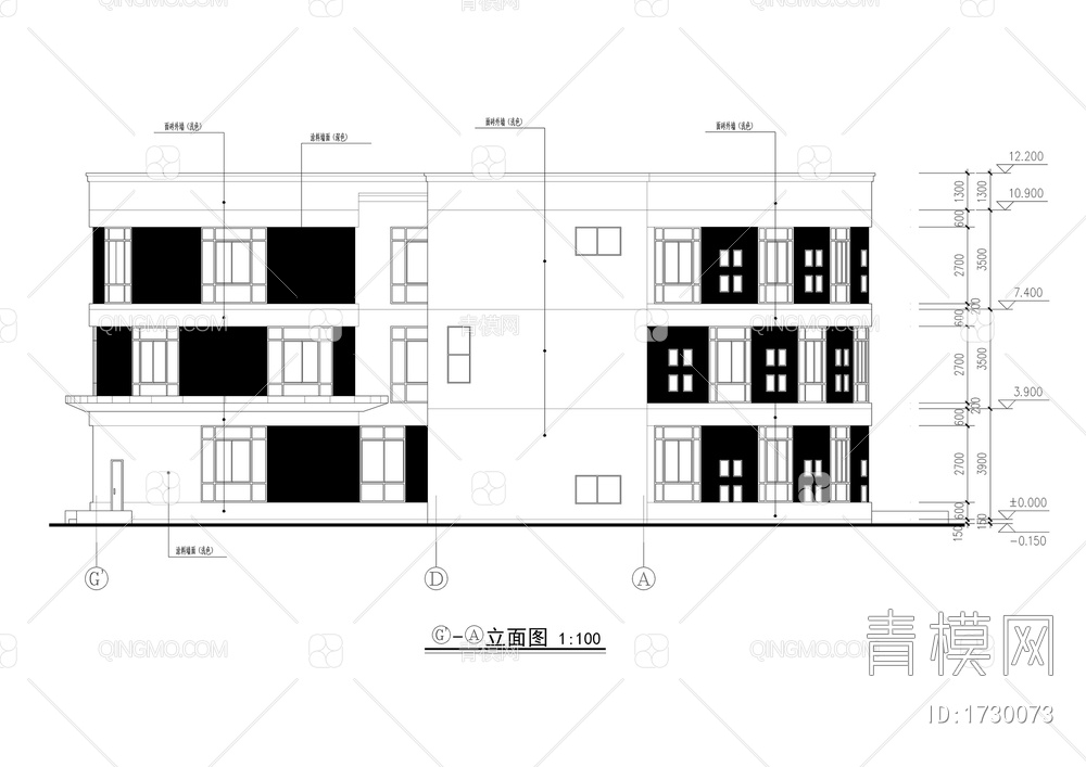 三层弧形幼儿园建筑图【ID:1730073】