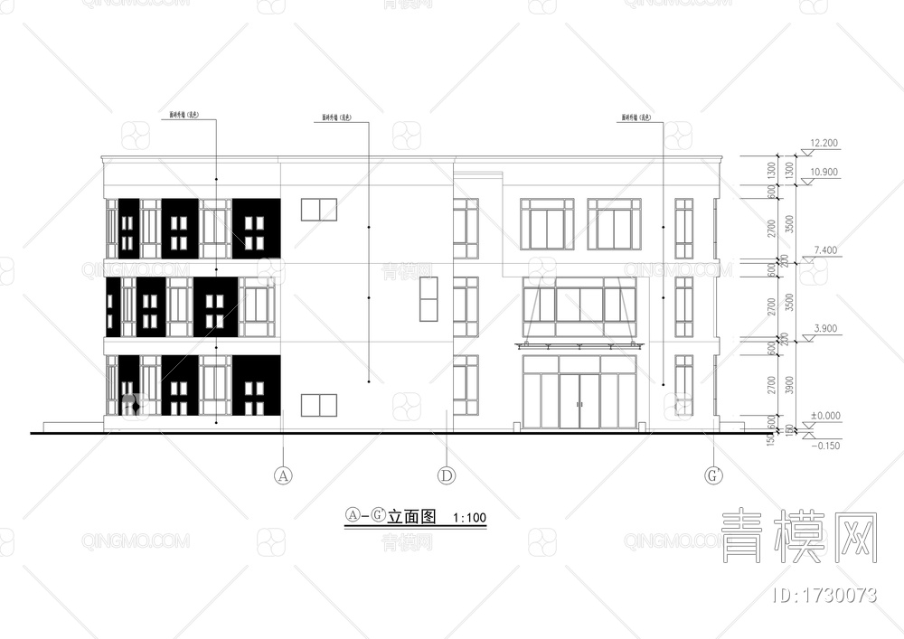 三层弧形幼儿园建筑图【ID:1730073】