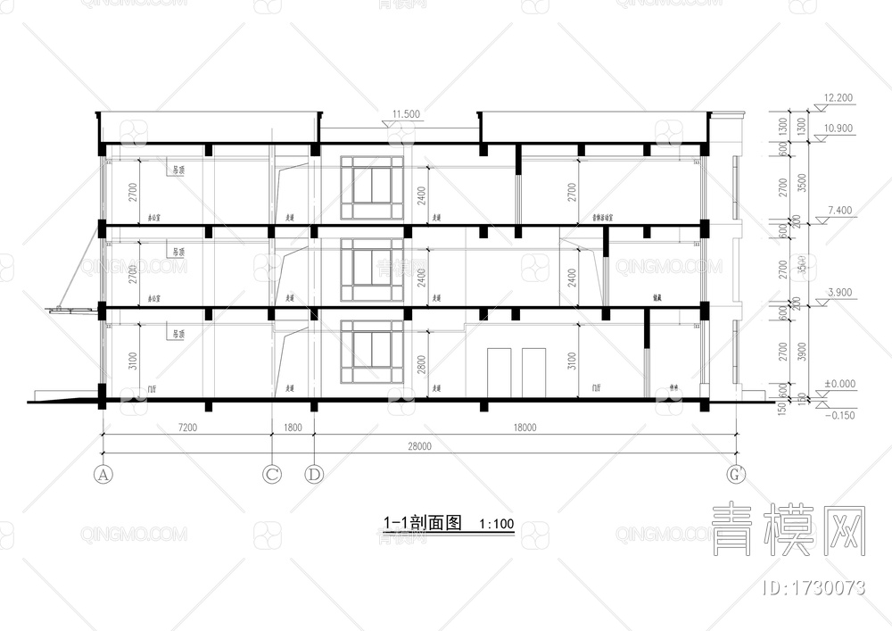 三层弧形幼儿园建筑图【ID:1730073】