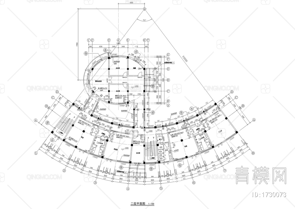 三层弧形幼儿园建筑图【ID:1730073】