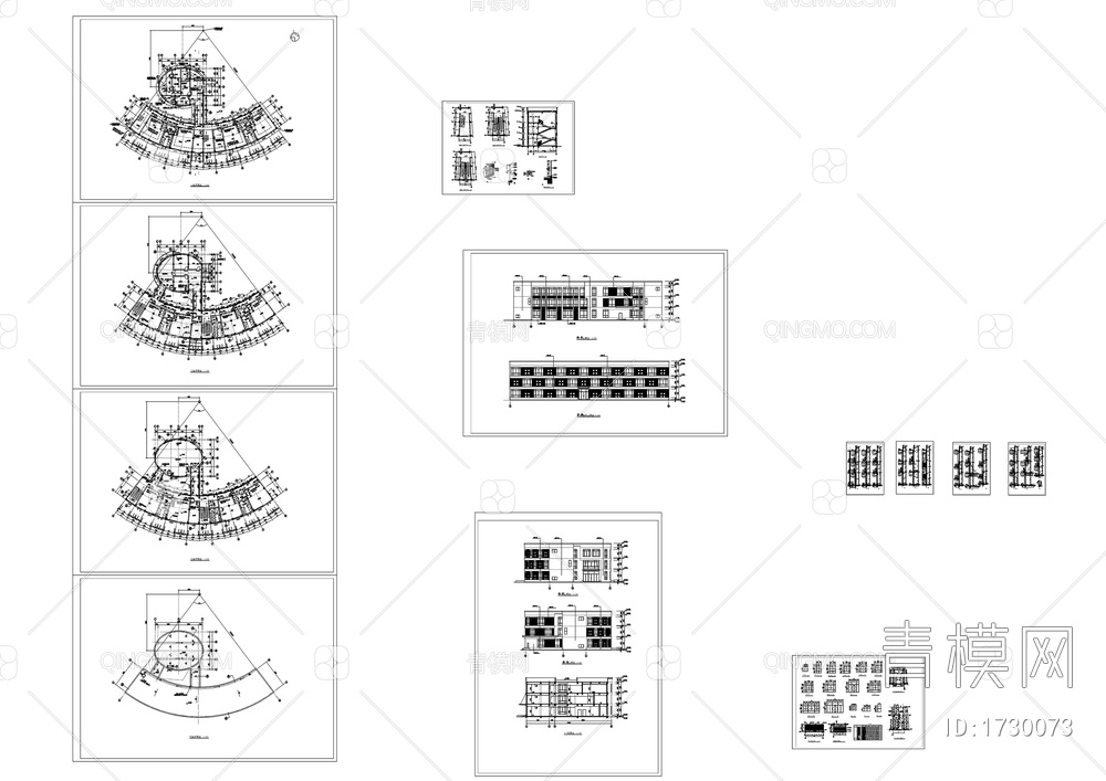 三层弧形幼儿园建筑图【ID:1730073】