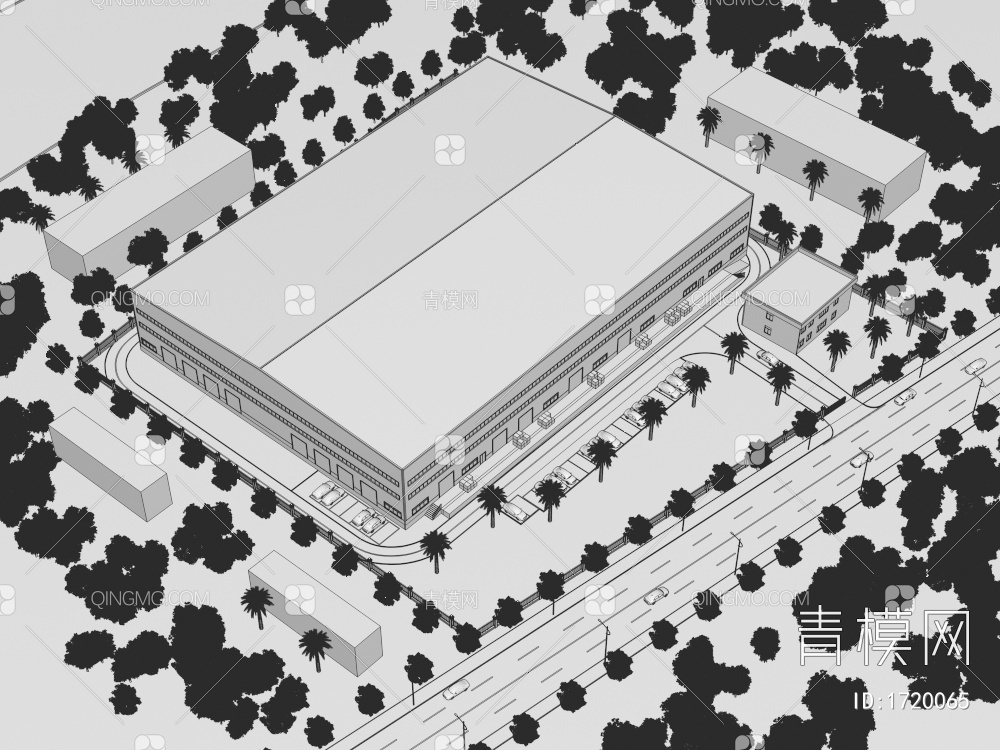 东莞市厚街顺强手袋厂钢构厂房建筑鸟瞰效果图1(20183D模型下载【ID:1720065】
