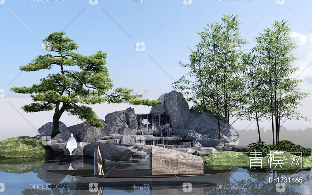 假山水景 景墙围墙 跌水景观 石头 庭院小品 叠水SU模型下载【ID:1731465】