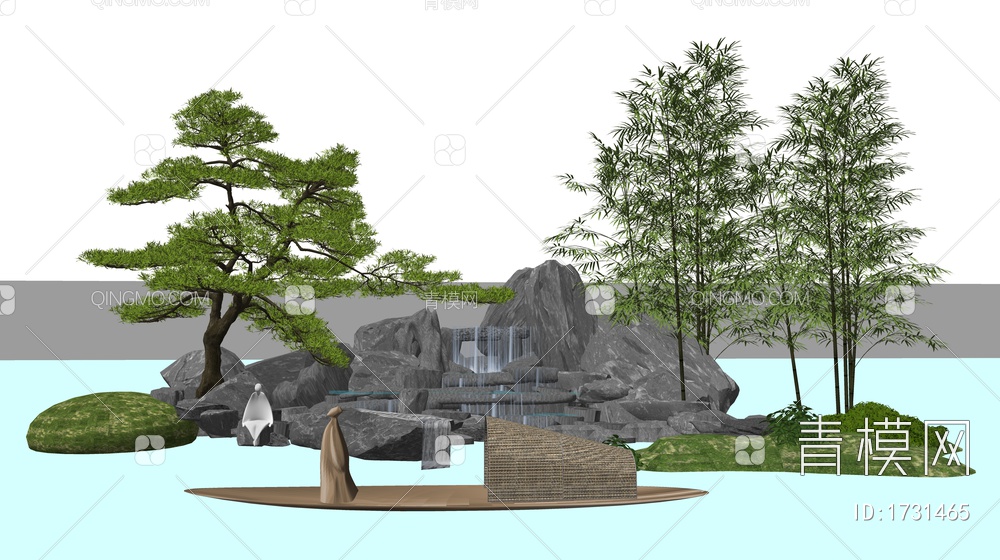 假山水景 景墙围墙 跌水景观 石头 庭院小品 叠水SU模型下载【ID:1731465】