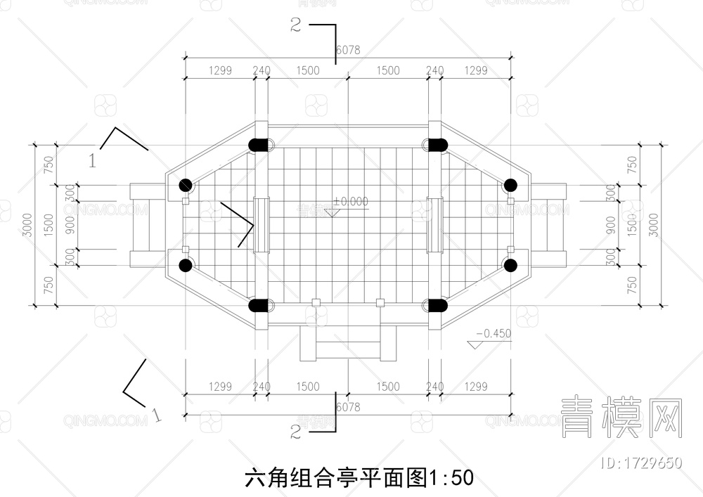 六角组合亭详图【ID:1729650】