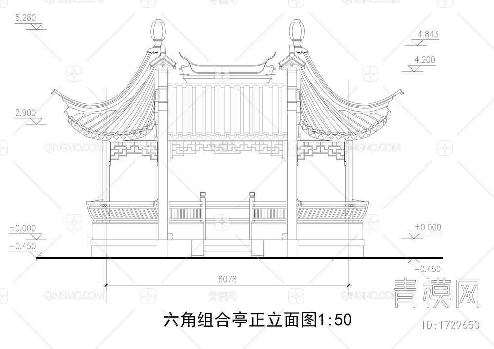 六角组合亭详图【ID:1729650】