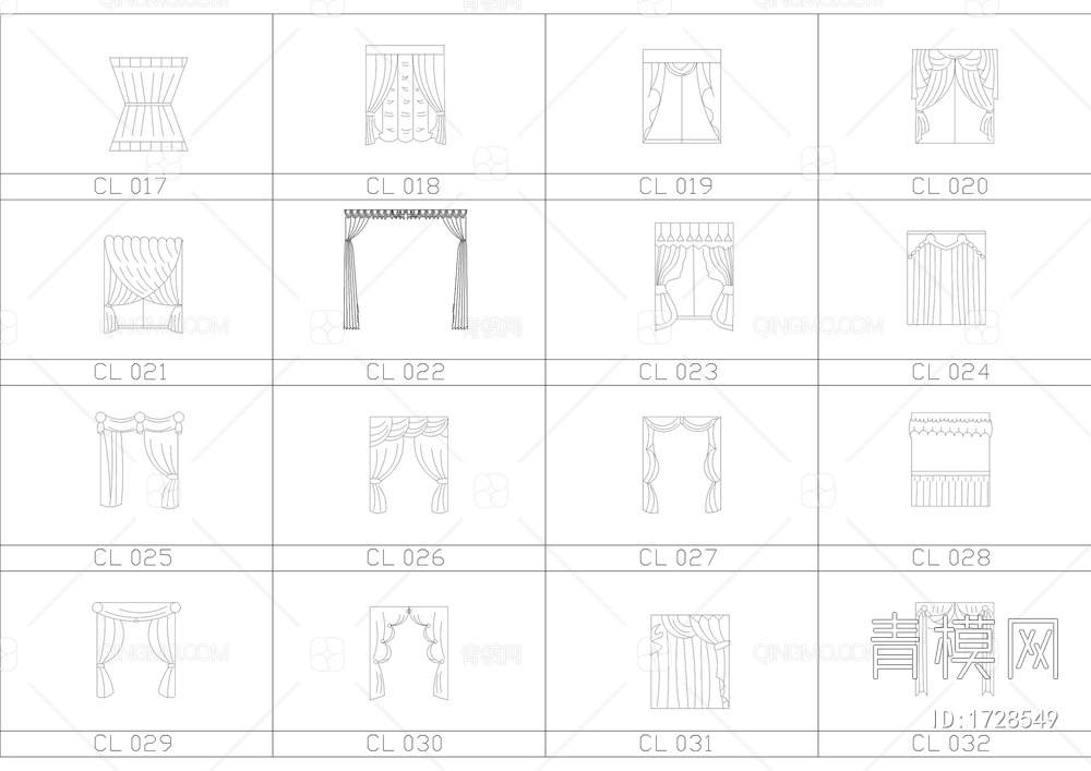 常用百款窗帘CAD图库【ID:1728549】
