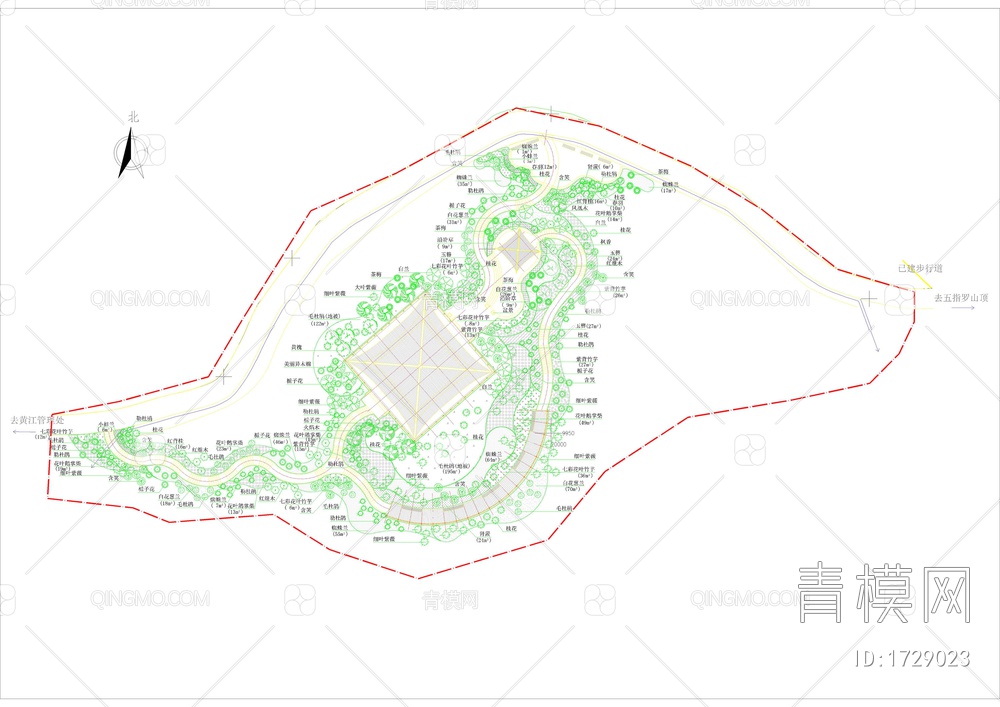 公园亭阁平台绿化配置图【ID:1729023】
