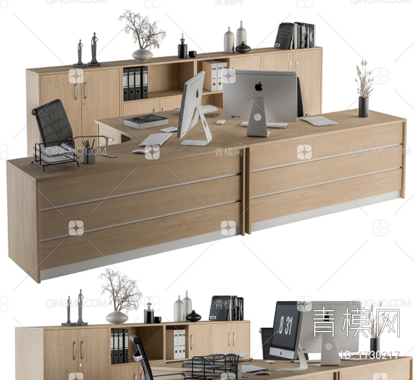 办公家具员工套装木制3D模型下载【ID:1730217】