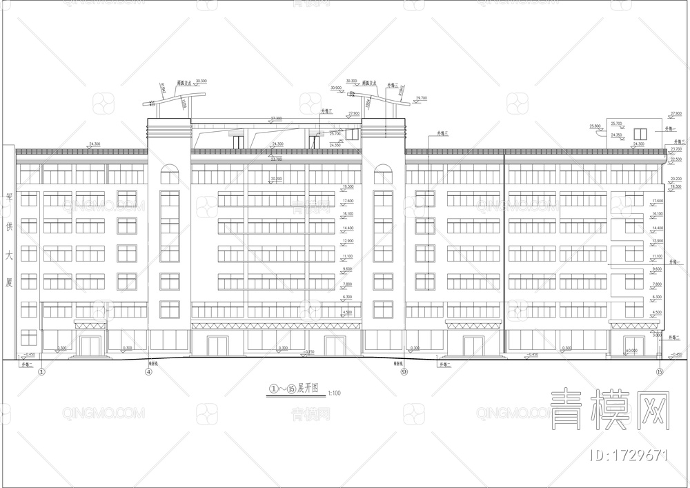 七层转角酒店建筑图【ID:1729671】