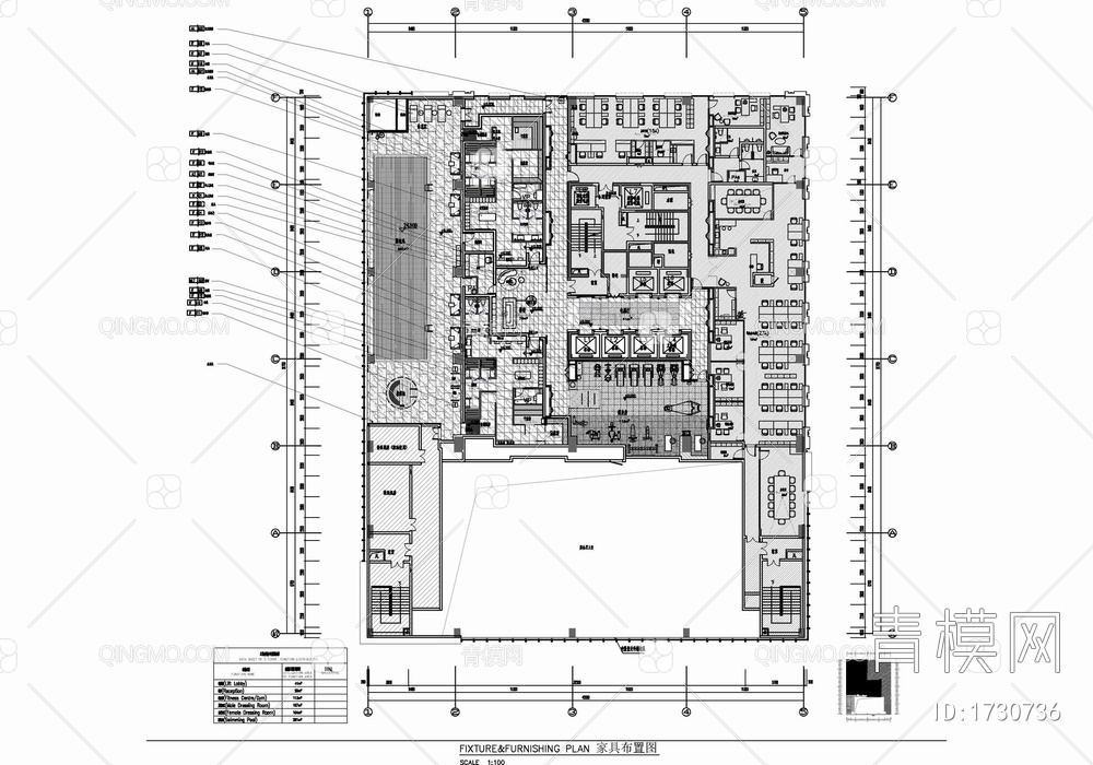 某酒店游泳健身中心施工图 游泳池 健身房 康体中心 更衣室【ID:1730736】