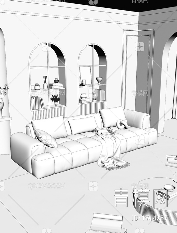 奶白色沙发茶几组合3D模型下载【ID:1714257】